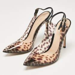 Pre Owned Gianvito Rossi Brown Leopard Print PVC Slingback Pumps Size 39
