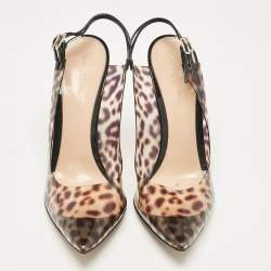 Pre Owned Gianvito Rossi Brown Leopard Print PVC Slingback Pumps Size 39