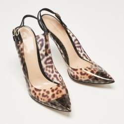 Pre Owned Gianvito Rossi Brown Leopard Print PVC Slingback Pumps Size 39