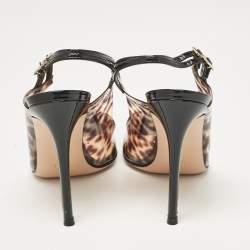 Pre Owned Gianvito Rossi Brown Leopard Print PVC Slingback Pumps Size 39