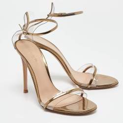 Pre Owned Gianvito Rossi Gold/Transparent Leather and PVC Ankle Strap Sandals Size 39.5
