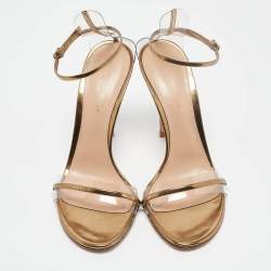 Pre Owned Gianvito Rossi Gold/Transparent Leather and PVC Ankle Strap Sandals Size 39.5
