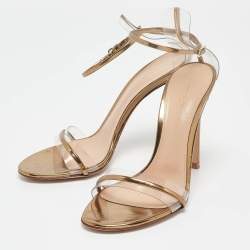Pre Owned Gianvito Rossi Gold/Transparent Leather and PVC Ankle Strap Sandals Size 39.5