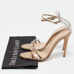 Pre Owned Gianvito Rossi Gold/Transparent Leather and PVC Ankle Strap Sandals Size 39.5