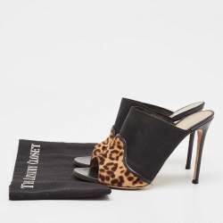 Gianvito Rossi Brown/Black Leopard Print Calf Hair and Fabric Mules Size 40.5