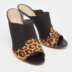 Gianvito Rossi Brown/Black Leopard Print Calf Hair and Fabric Mules Size 40.5