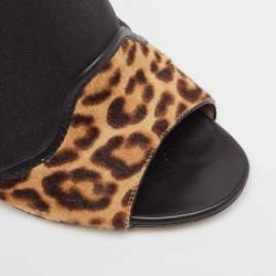 Gianvito Rossi Brown/Black Leopard Print Calf Hair and Fabric Mules Size 40.5