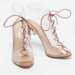 Gianvito Rossi Beige PVC and Leather Helmut Ankle Boots Size 38.5