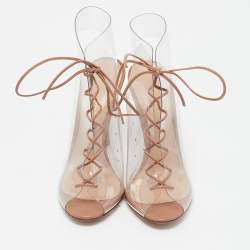Gianvito Rossi Beige PVC and Leather Helmut Ankle Boots Size 38.5