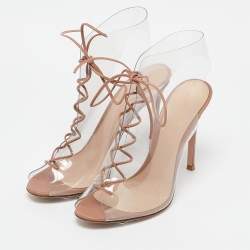 Gianvito Rossi Beige PVC and Leather Helmut Ankle Boots Size 38.5