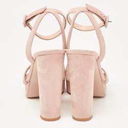 Pre Owned Gianvito Rossi Powder Pink Suede Ankle Strap Platform Sandals Size 37.5