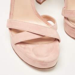 Pre Owned Gianvito Rossi Powder Pink Suede Ankle Strap Platform Sandals Size 37.5