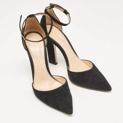 Pre Owned Gianvito Rossi Black Suede Ankle Strap Pumps Size 37.5