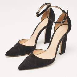 Pre Owned Gianvito Rossi Black Suede Ankle Strap Pumps Size 37.5
