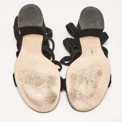 Gianvito Rossi Black Suede Janis Ankle Wrap Sandals Size 37.5
