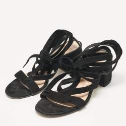 Gianvito Rossi Black Suede Janis Ankle Wrap Sandals Size 37.5