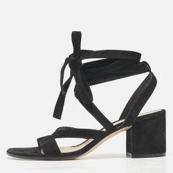 Gianvito Rossi Black Suede Janis Ankle Wrap Sandals Size 37.5