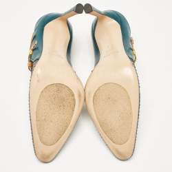 Pre Owned Gianvito Rossi Green/Yellow Leather and Python Leather Pointed Toe Pumps Size 39