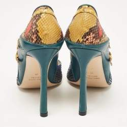 Pre Owned Gianvito Rossi Green/Yellow Leather and Python Leather Pointed Toe Pumps Size 39