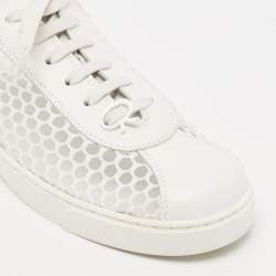 Gianvito Rossi White Leather and Fishnet Helena Sneakers Size 39