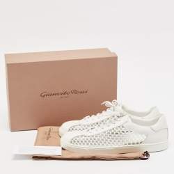 Gianvito Rossi White Leather and Fishnet Helena Sneakers Size 39