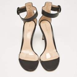 Pre Owned Gianvito Rossi Black Leather and PVC Stella Ankle Strap Sandals Size 39