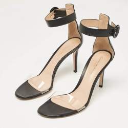 Pre Owned Gianvito Rossi Black Leather and PVC Stella Ankle Strap Sandals Size 39