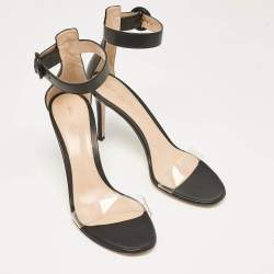 Pre Owned Gianvito Rossi Black Leather and PVC Stella Ankle Strap Sandals Size 39