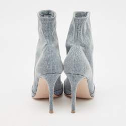 Pre Owned Gianvito Rossi Blue Denim Pointed Toe Ankle Length Boots Size 36.5