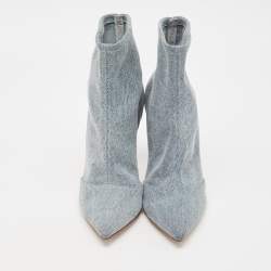 Pre Owned Gianvito Rossi Blue Denim Pointed Toe Ankle Length Boots Size 36.5