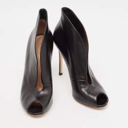 Pre Owned Gianvito Rossi Black Leather Vamp Booties Size 41