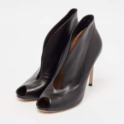 Pre Owned Gianvito Rossi Black Leather Vamp Booties Size 41