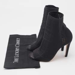 Gianvito Rossi Black Stretch Knit Vires Open Toe Ankle Length Boots Size 36.5