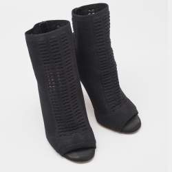 Gianvito Rossi Black Stretch Knit Vires Open Toe Ankle Length Boots Size 36.5