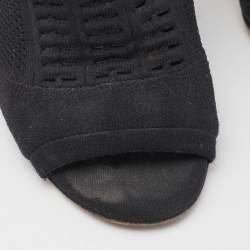 Gianvito Rossi Black Stretch Knit Vires Open Toe Ankle Length Boots Size 36.5