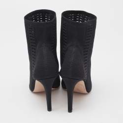 Gianvito Rossi Black Stretch Knit Vires Open Toe Ankle Length Boots Size 36.5