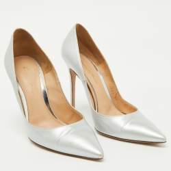 Pre Owned Gianvito Rossi Silver Leather Pointed Toe Pumps Size 39