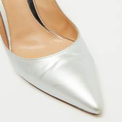 Pre Owned Gianvito Rossi Silver Leather Pointed Toe Pumps Size 39