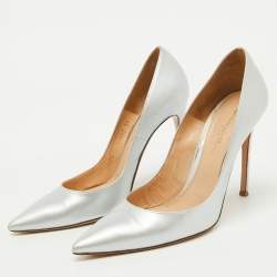 Pre Owned Gianvito Rossi Silver Leather Pointed Toe Pumps Size 39