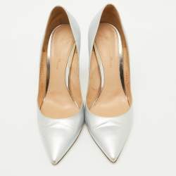 Pre Owned Gianvito Rossi Silver Leather Pointed Toe Pumps Size 39