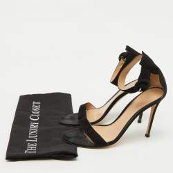 Pre Owned Gianvito Rossi Black Suede Portofino Ankle Strap Sandals Size 39