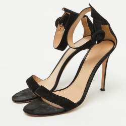 Pre Owned Gianvito Rossi Black Suede Portofino Ankle Strap Sandals Size 39