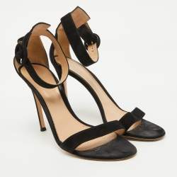 Pre Owned Gianvito Rossi Black Suede Portofino Ankle Strap Sandals Size 39