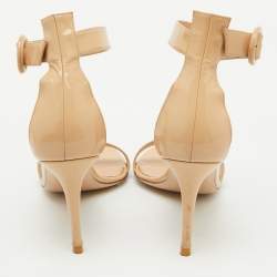 Pre Owned Gianvito Rossi Beige Patent Leather Portofino Ankle Strap Sandals Size 39