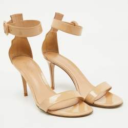Pre Owned Gianvito Rossi Beige Patent Leather Portofino Ankle Strap Sandals Size 39