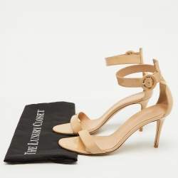 Pre Owned Gianvito Rossi Beige Patent Leather Portofino Ankle Strap Sandals Size 39