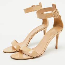 Pre Owned Gianvito Rossi Beige Patent Leather Portofino Ankle Strap Sandals Size 39