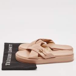 Pre Owned Gianvito Rossi Pink Leather alima Criss Cross Flat Slides Size 38