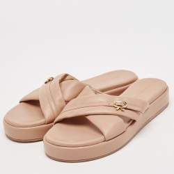 Pre Owned Gianvito Rossi Pink Leather alima Criss Cross Flat Slides Size 38