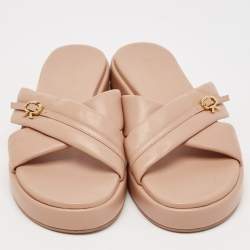 Pre Owned Gianvito Rossi Pink Leather alima Criss Cross Flat Slides Size 38